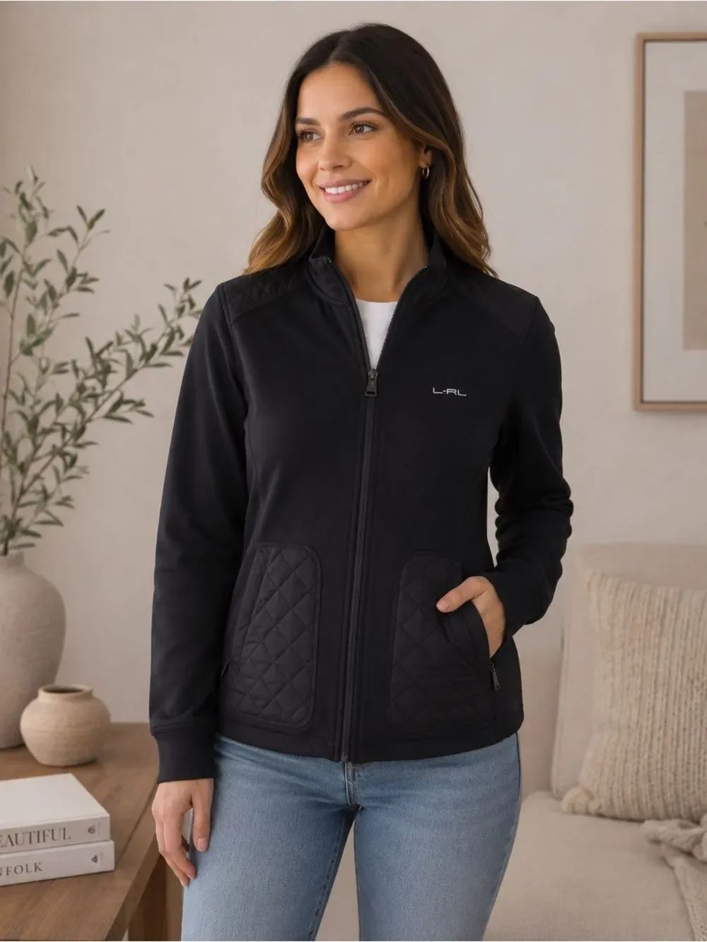 Lauren Ralph Lauren Black Quilted-Pocket Zip-Up Utility Jacket